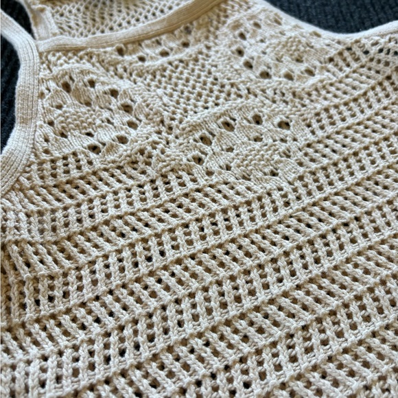 Roxy Knit Halter Neck Crop Top Women’s Small Racerback Cream Boho Tank Beach - Picture 2 of 10